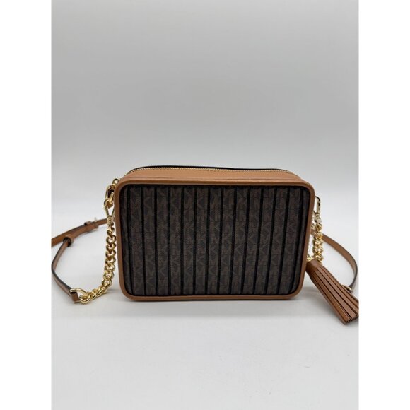 MICHAEL KORS Jet Set logo pleated coated canvas tassel crossbody bag - Acorn - Picture 8 of 14